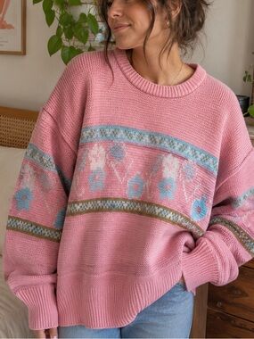 Pink Floral Patterned Sweater